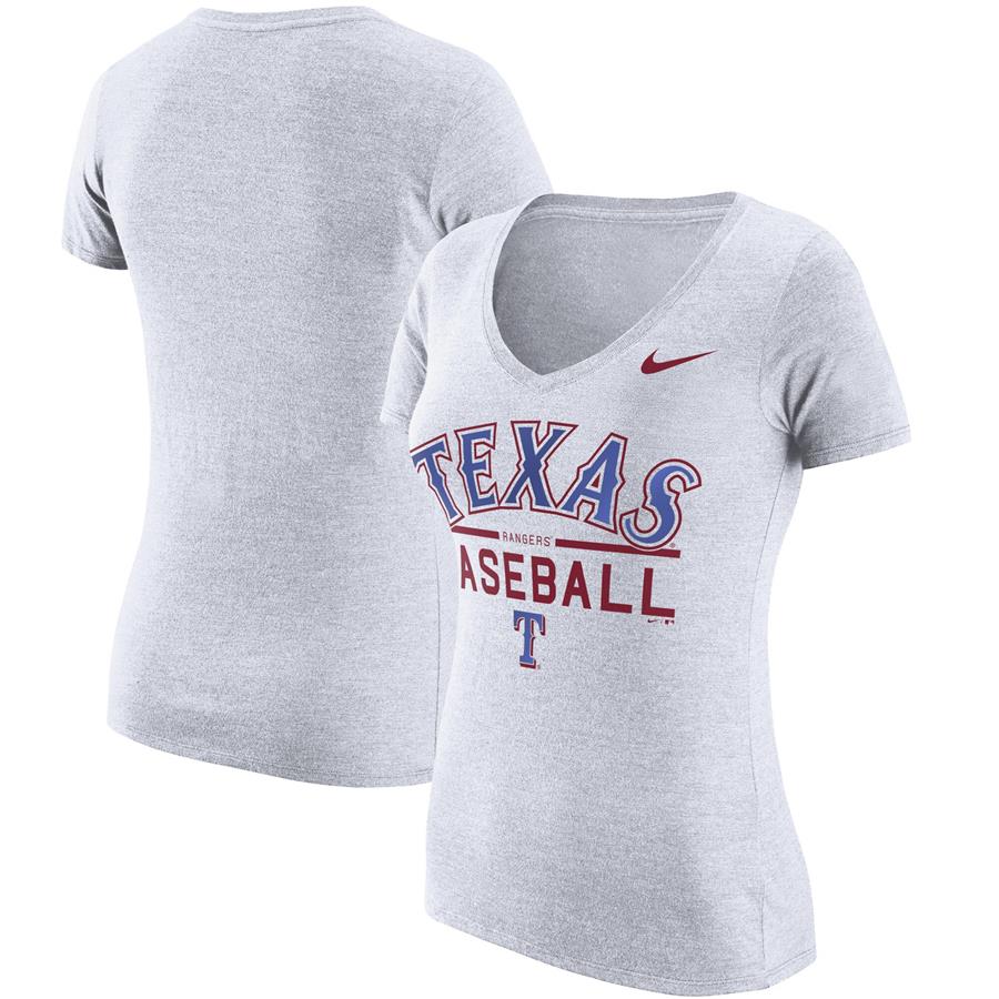 Texas Rangers Nike Women's Practice 1.7 Tri-Blend V-Neck T-Shirt - Heathered White