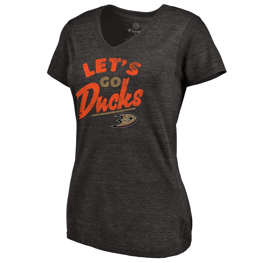 Anaheim Ducks Women's Hometown Collection Let's Go Tri-Blend V-Neck T-Shirt - Black