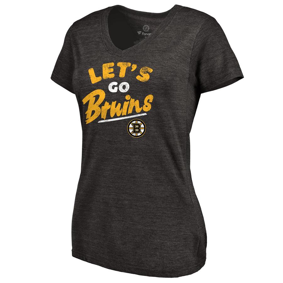 Boston Bruins Women's Hometown Collection Let's Go Tri-Blend V-Neck T-Shirt - Black