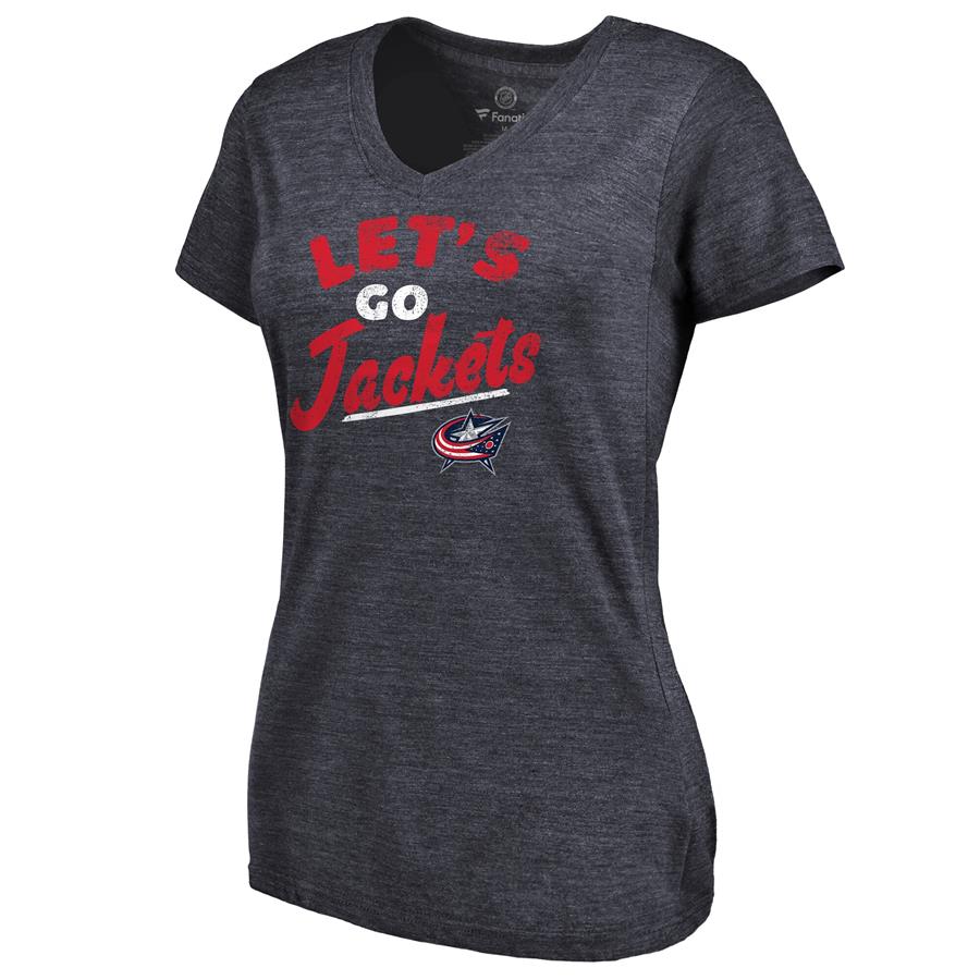 Columbus Blue Jackets Women's Hometown Collection Let's Go Tri-Blend V-Neck T-Shirt - Navy