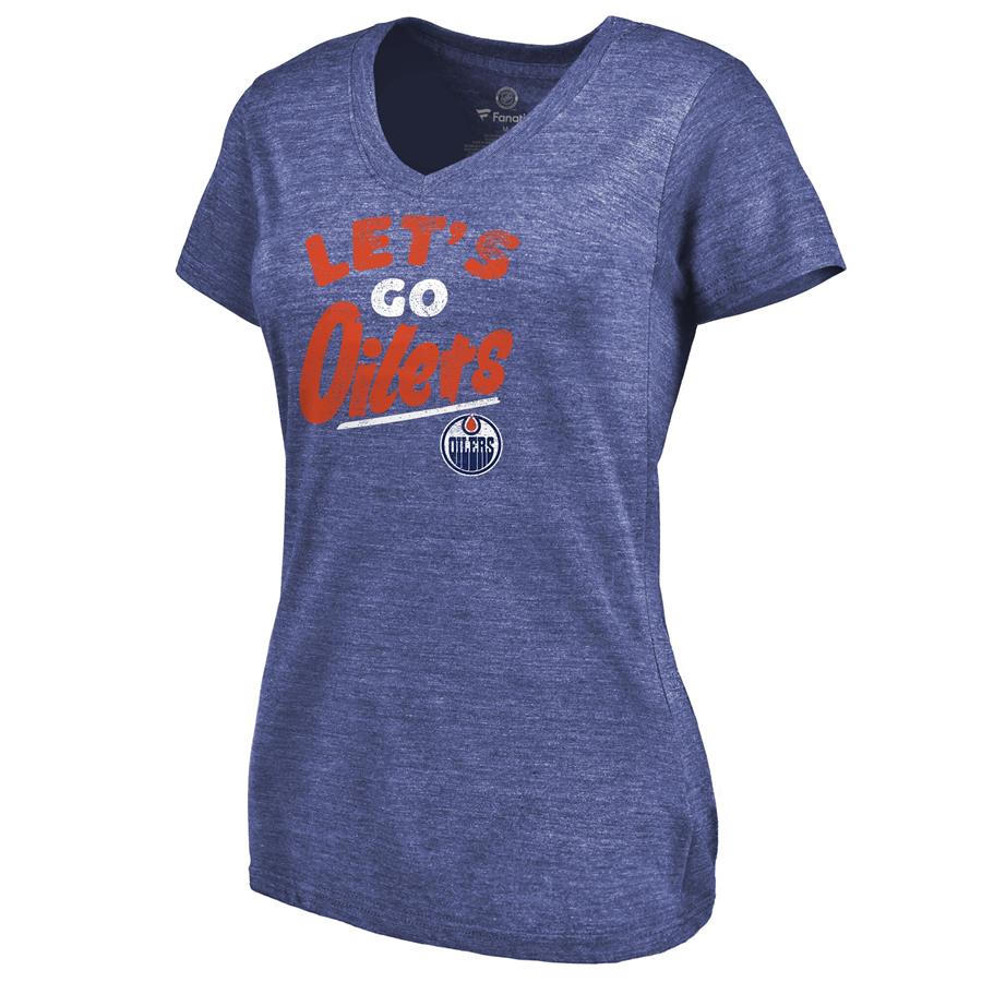 Edmonton Oilers Women's Hometown Collection Let's Go Tri-Blend V-Neck T-Shirt - Royal