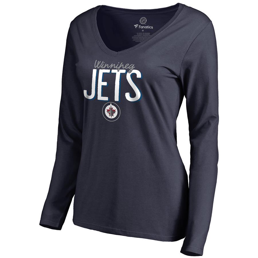 Winnipeg Jets Women's Nostalgia Long Sleeve T-Shirt - Navy