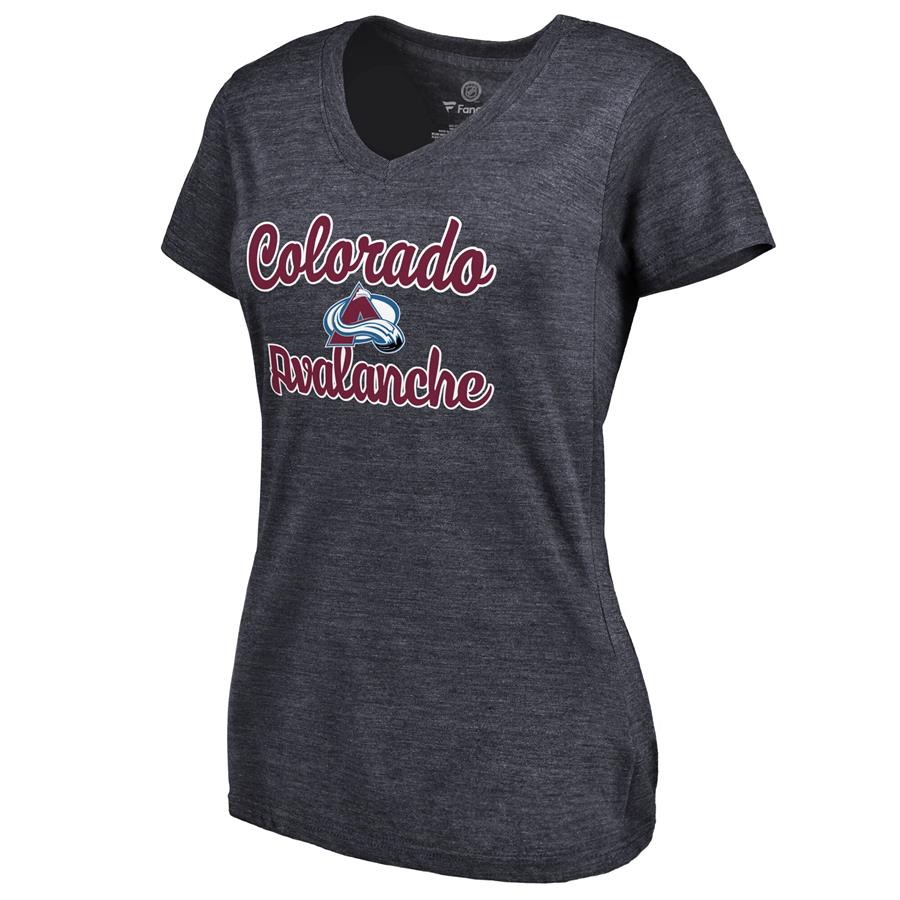 Colorado Avalanche Women's Free Hand Tri-Blend V-Neck T-Shirt - Navy