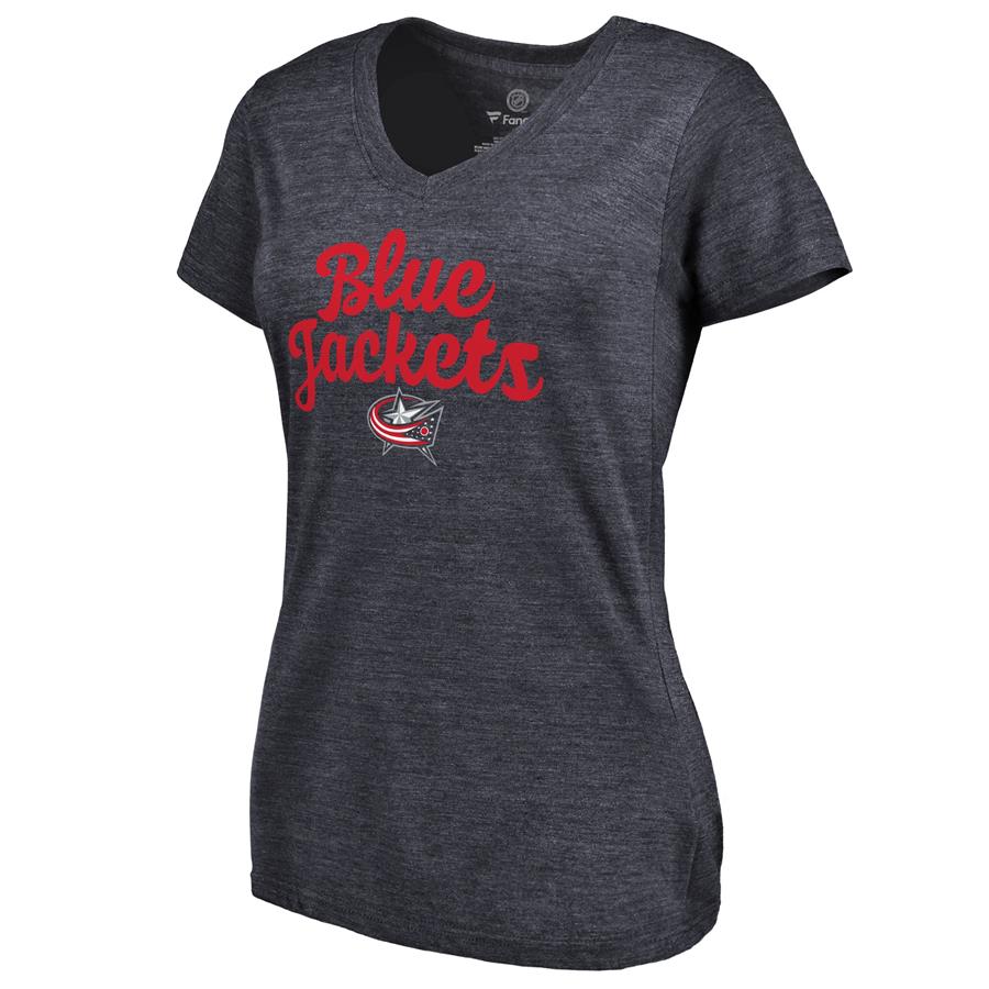 Columbus Blue Jackets Women's Free Hand Tri-Blend V-Neck T-Shirt - Navy