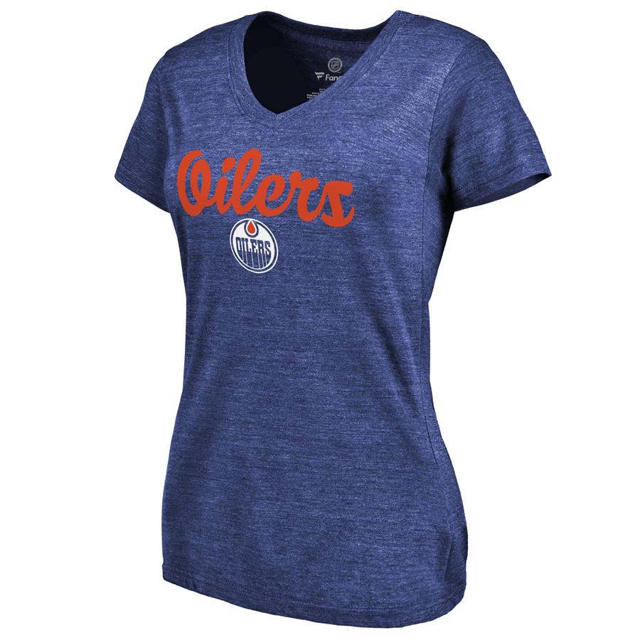 Edmonton Oilers Women's Free Hand Tri-Blend V-Neck T-Shirt - Royal