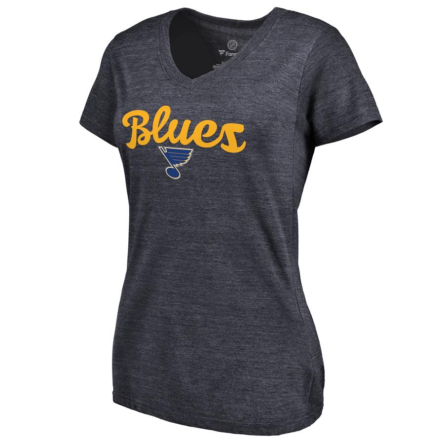 St. Louis Blues Women's Free Hand Tri-Blend V-Neck T-Shirt - Blue