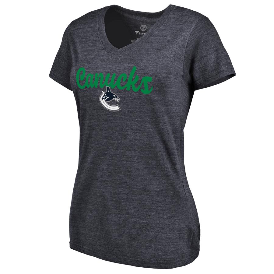 Vancouver Canucks Women's Free Hand Tri-Blend V-Neck T-Shirt - Blue