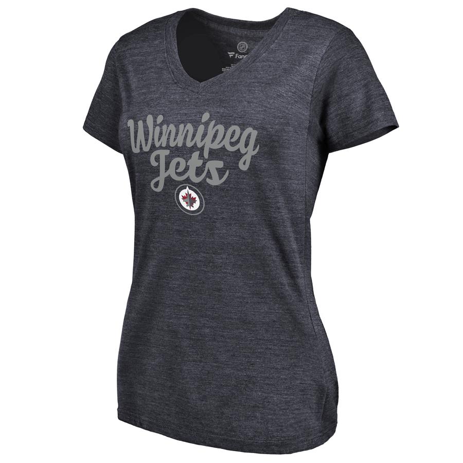 Winnipeg Jets Women's Free Hand Tri-Blend V-Neck T-Shirt - Navy