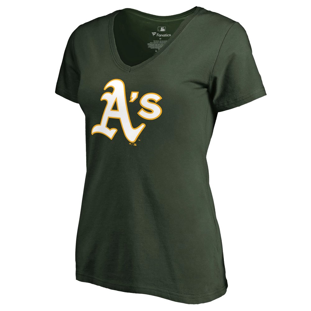 Женская футболка с V-вырезом Oakland Athletics Team Color Primary Logo (зелёный)