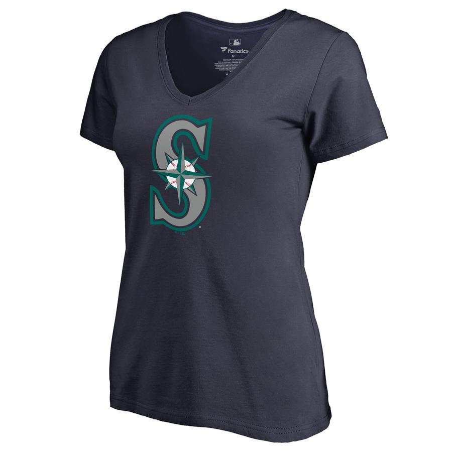 Женская футболка с V-вырезом Seattle Mariners Team Color Primary Logo (тёмно-синий)
