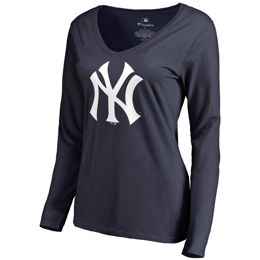 Женский лонгслив с V-вырезом New York Yankees Team Color Primary Logo (тёмно-синий)