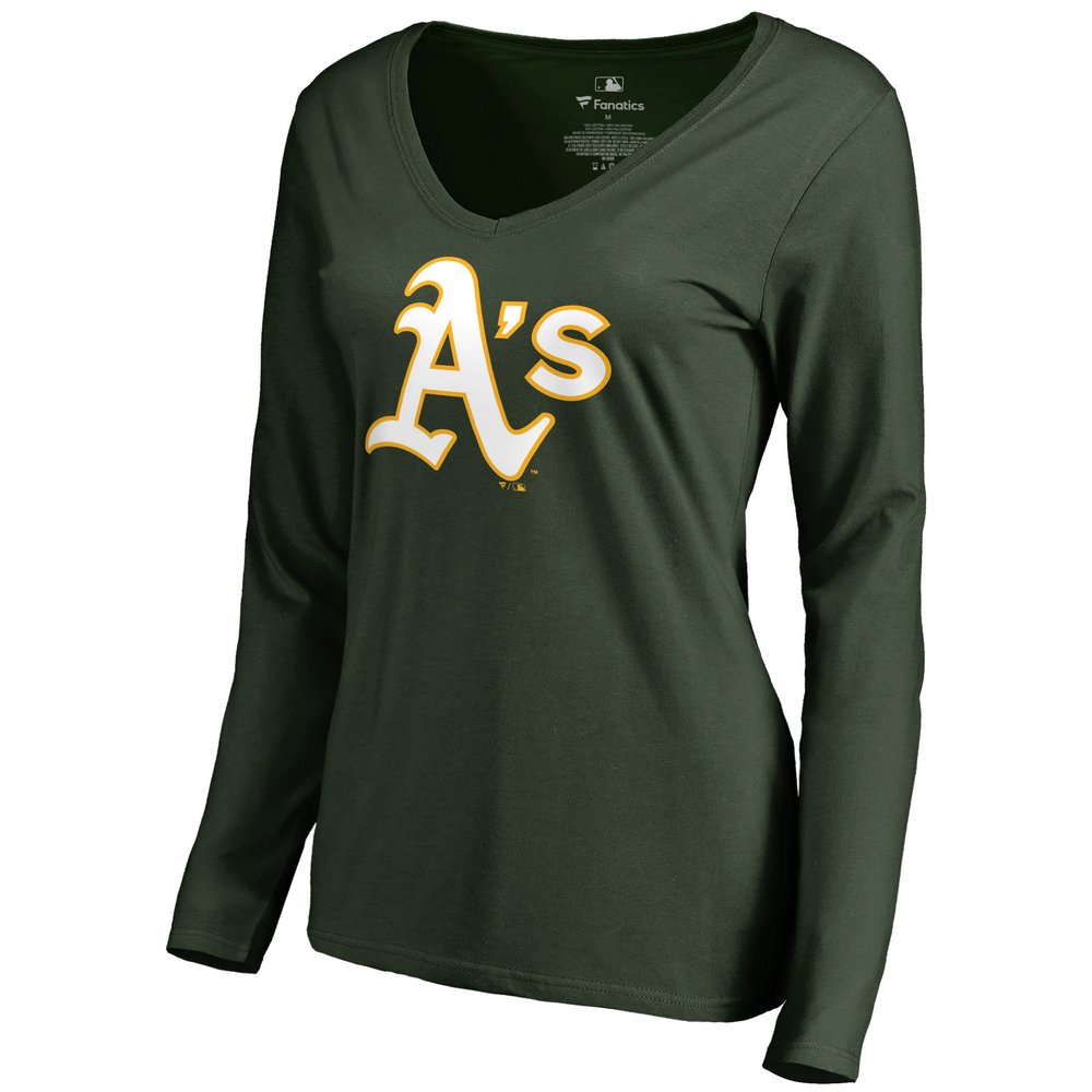 Женский лонгслив с V-вырезом Oakland Athletics Team Color Primary Logo (зелёный)