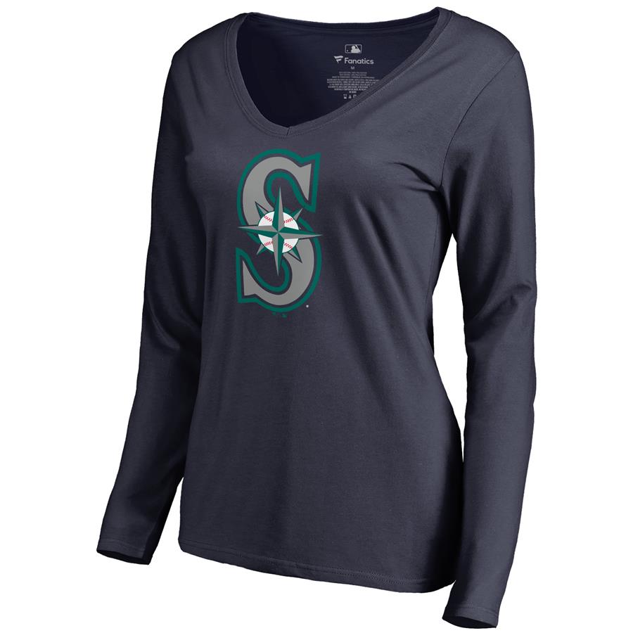 Женский лонгслив с V-вырезом Seattle Mariners Team Color Primary Logo (тёмно-синий)