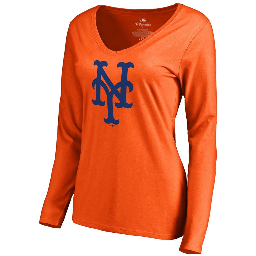 New York Mets Women's Secondary Color Primary Logo Long Sleeve T-Shirt - Orange