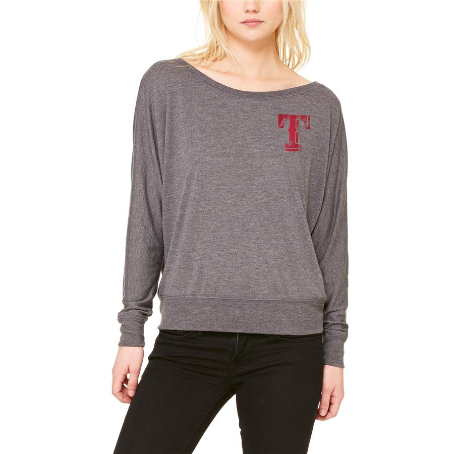 Texas Rangers Let Loose by RNL Women's Winning Off-Shoulder Long Sleeve T-Shirt - Dark Heathered Gray