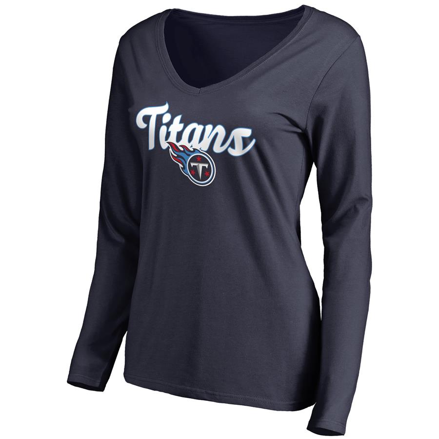 Tennessee Titans NFL Pro Line Women's Freehand V-Neck Long Sleeve T-Shirt - Navy