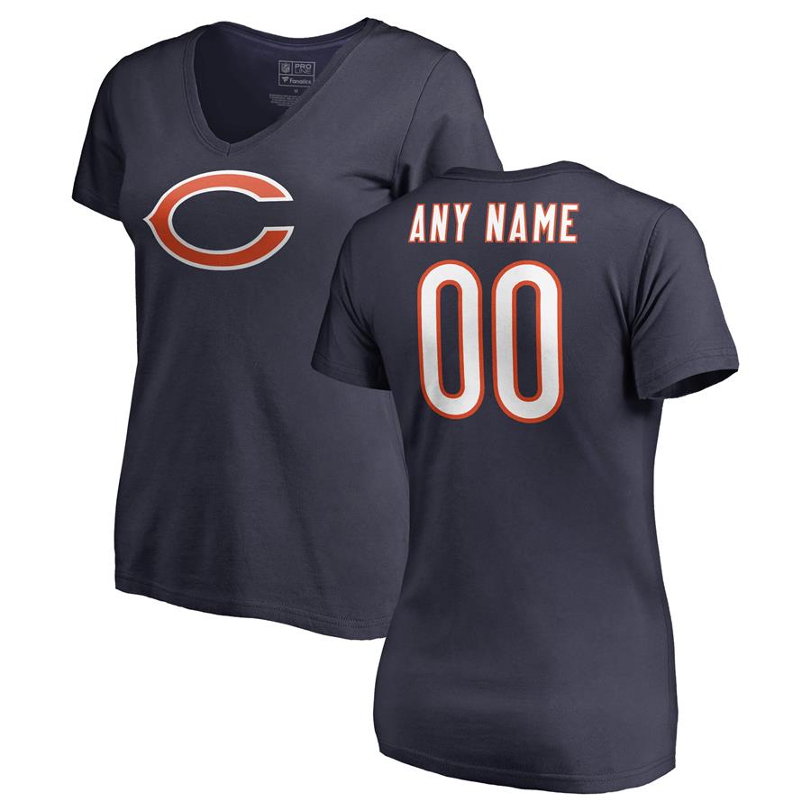 Chicago Bears Fanatics Branded Women's Personalized Icon Name & Number Logo V-Neck T-Shirt - Navy