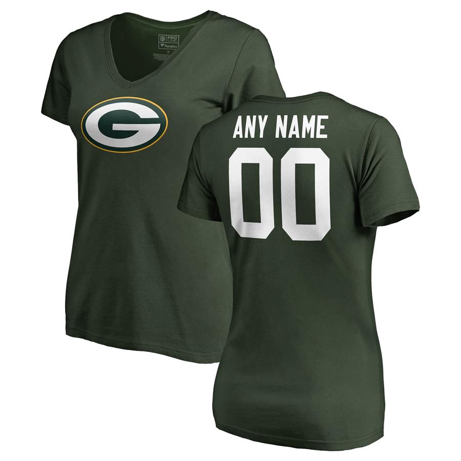 Green Bay Packers Fanatics Branded Women's Personalized Icon Name & Number Logo V-Neck T-Shirt - Green
