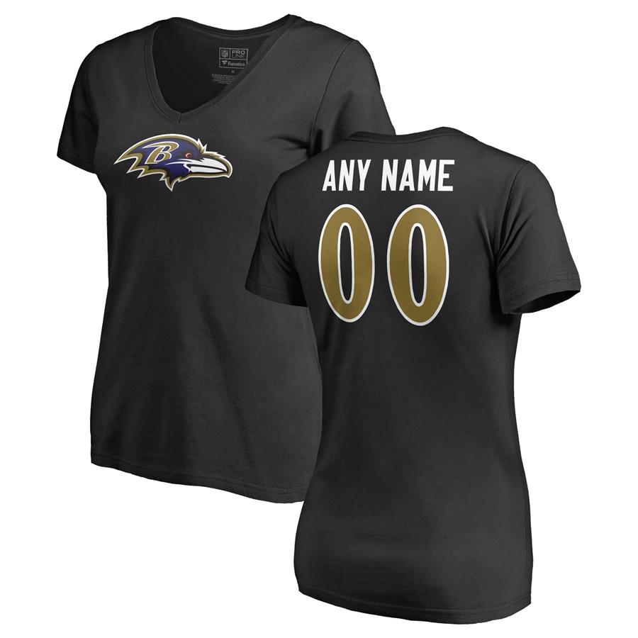 Baltimore Ravens Fanatics Branded Women's Personalized Icon Name & Number Logo V-Neck T-Shirt - Black