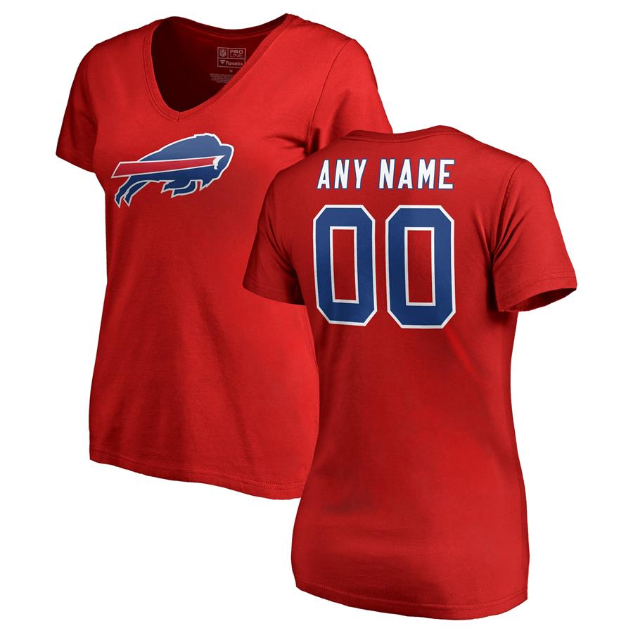 Buffalo Bills Fanatics Branded Women's Personalized Icon Name & Number Logo V-Neck T-Shirt - Red