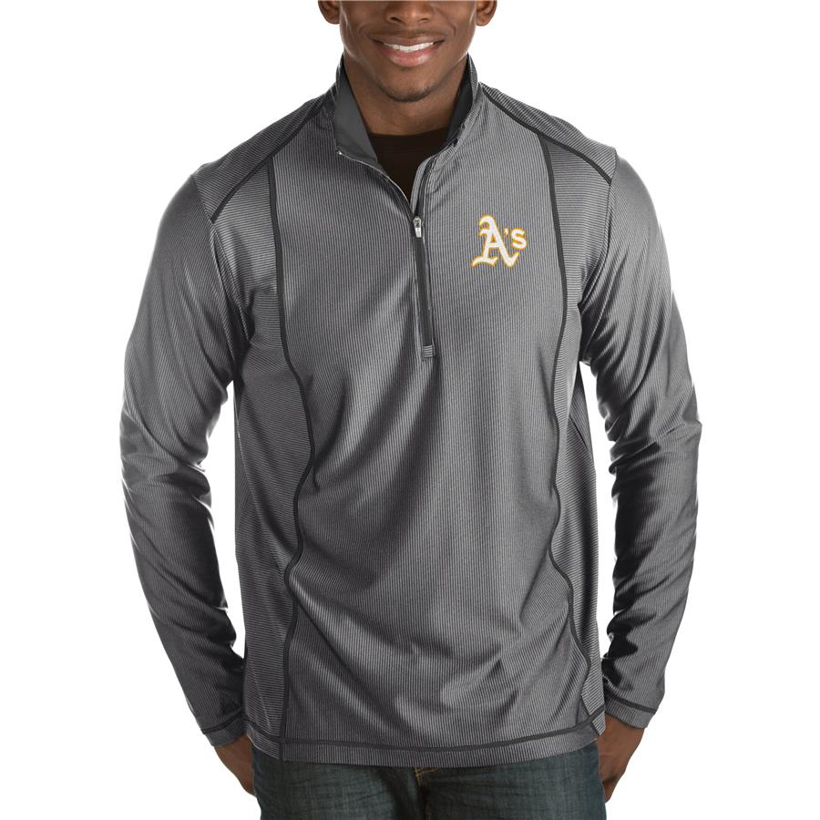 Oakland Athletics Antigua Tempo Half-Zip Pullover Jacket - Heathered Charcoal