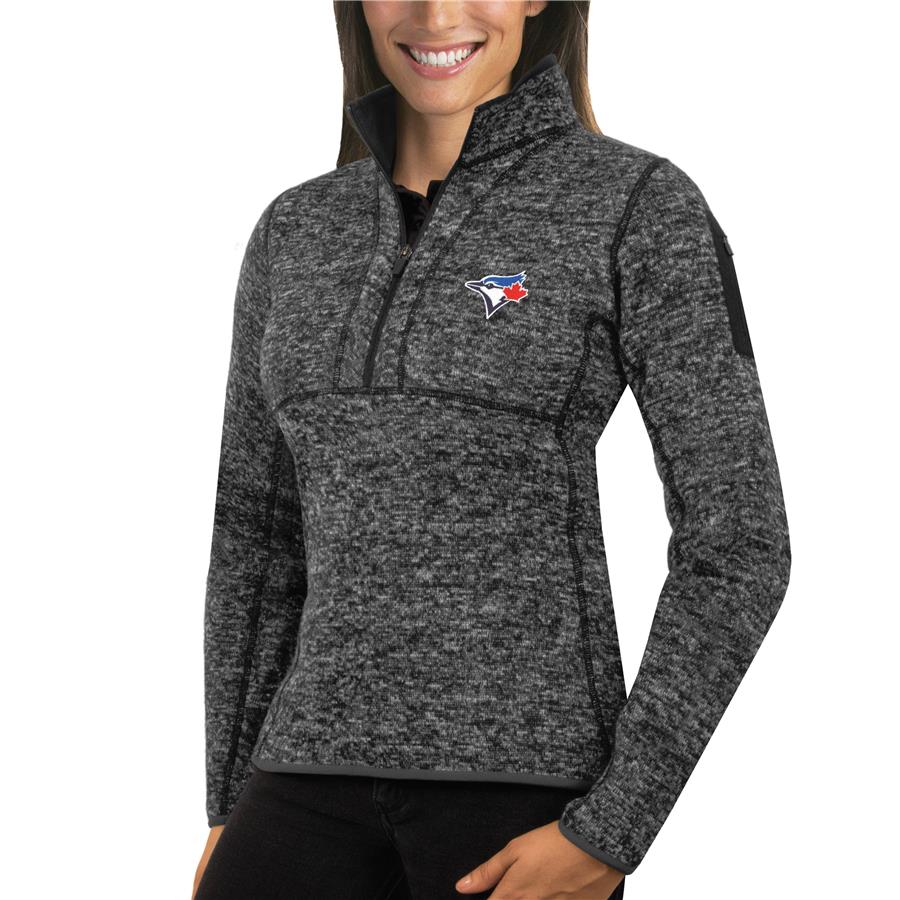 Toronto Blue Jays Antigua Women's Fortune Half-Zip Pullover Sweater - Heathered Charcoal