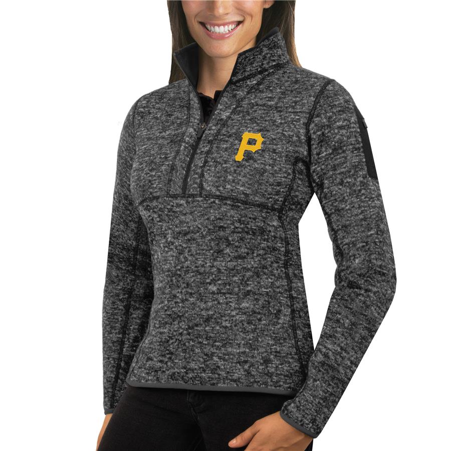 Pittsburgh Pirates Antigua Women's Fortune Half-Zip Pullover Sweater - Heathered Charcoal