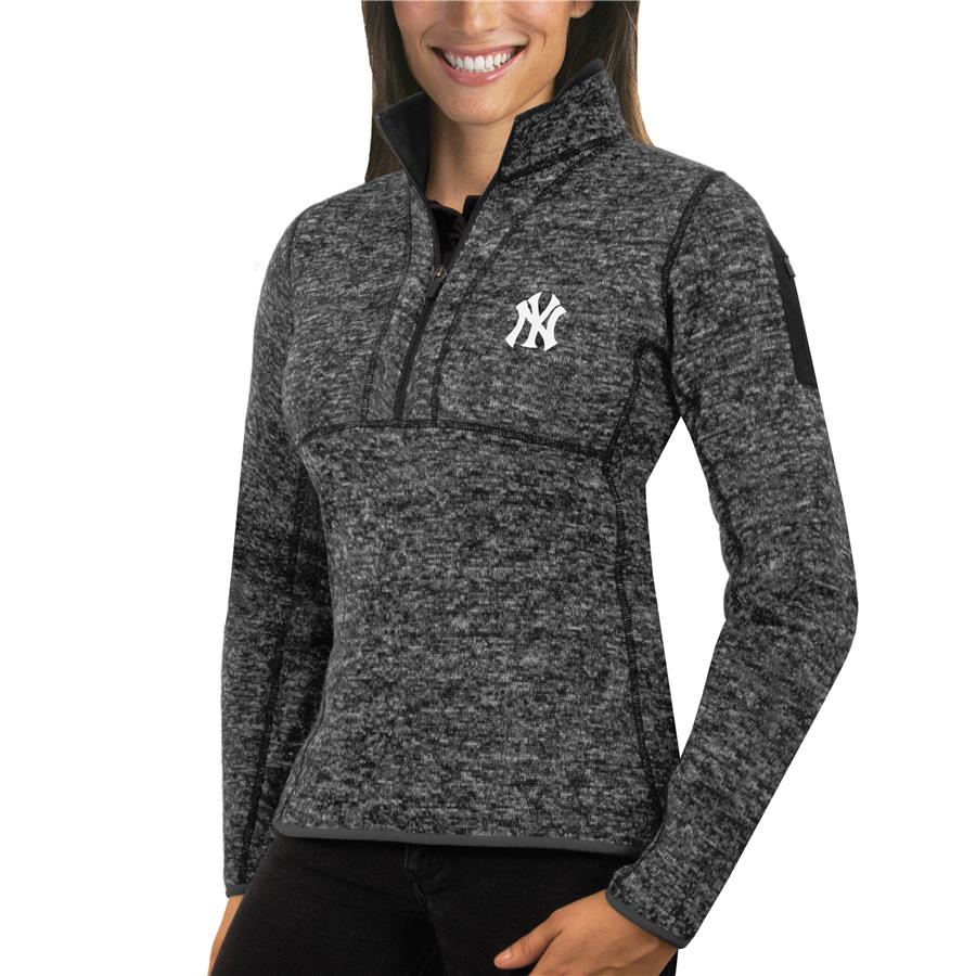 Женский свитер New York Yankees Antigua Fortune Half-Zip Pullover (тёмно-серый меланж)