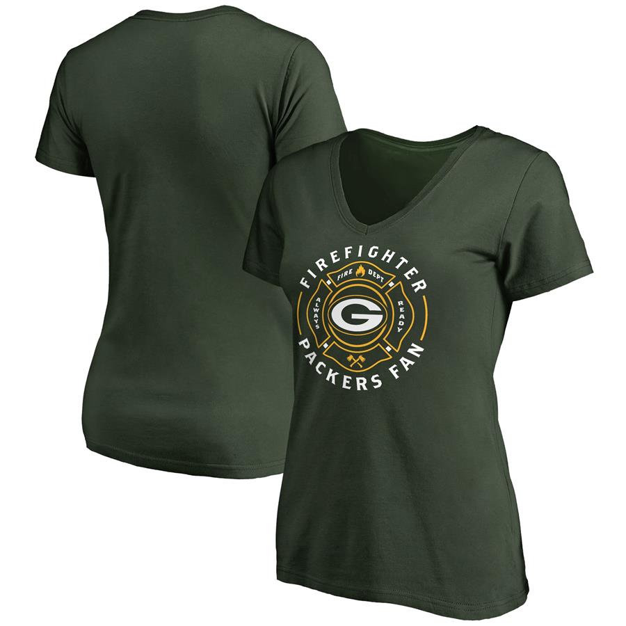 Green Bay Packers NFL Pro Line Women's Firefighter V-Neck T-Shirt - Green