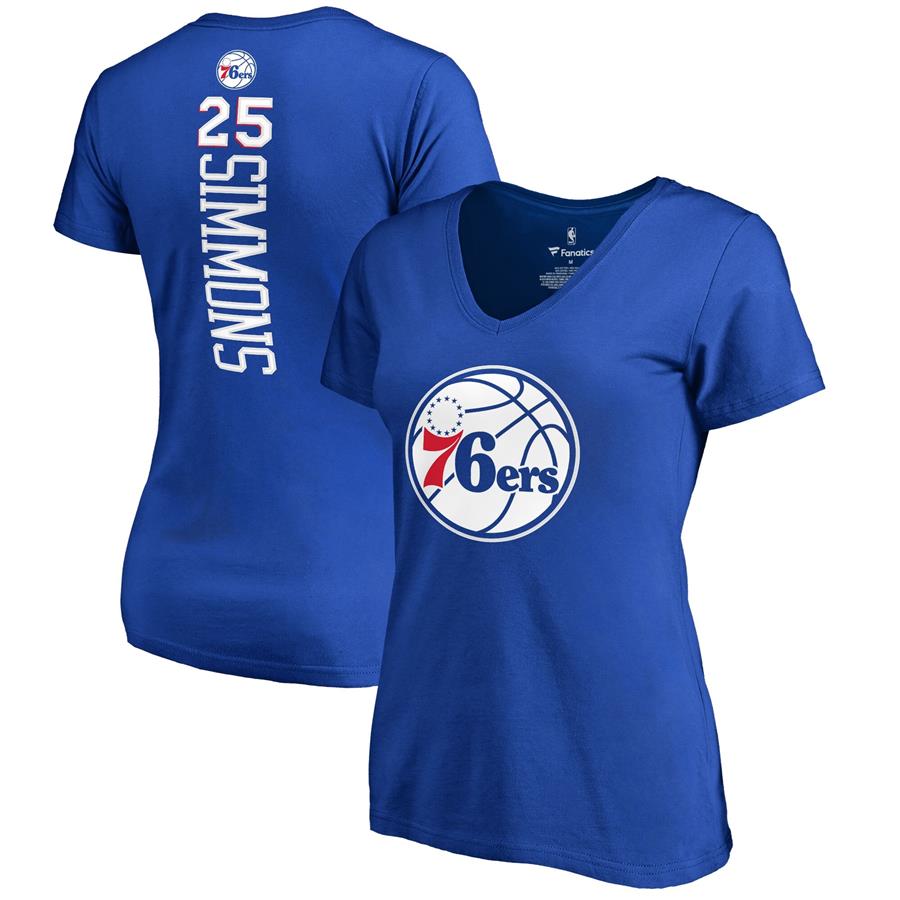 Ben Simmons Philadelphia 76ers Women's Backer Classic Fit Name & Number V-Neck T-Shirt - Royal