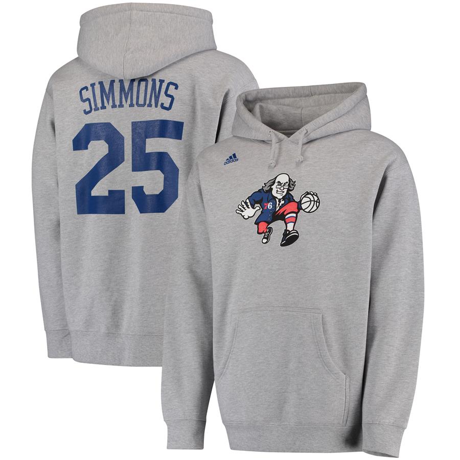 Ben Simmons Philadelphia 76ers adidas Name and Number Pullover Hoodie - Heathered Gray