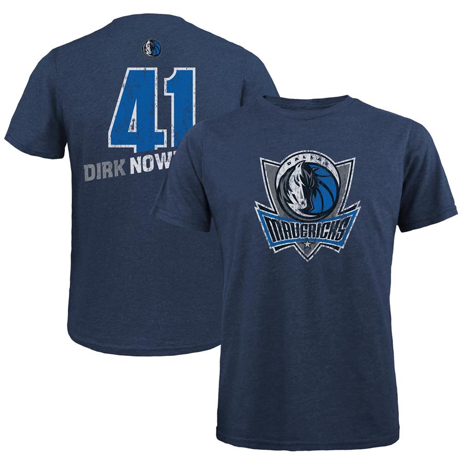 Dirk Nowitzki Dallas Mavericks Majestic Threads Name & Number Tri-Blend T-Shirt - Navy