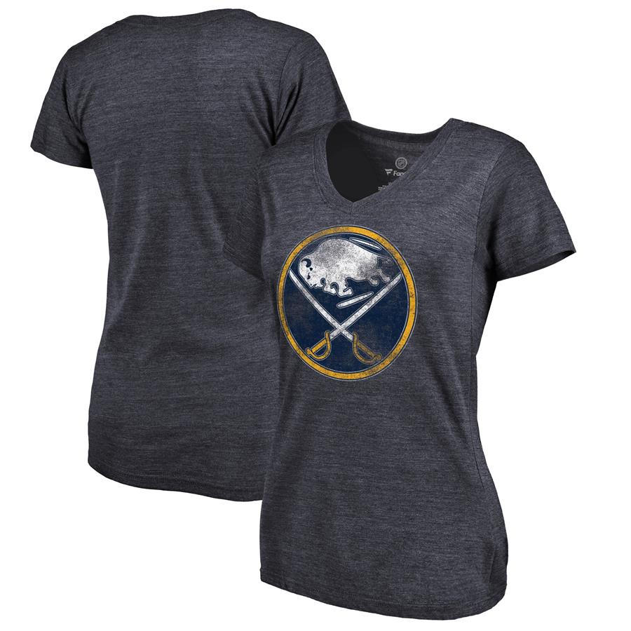 Buffalo Sabres Women's Distressed Team Primary Logo Tri-Blend T-Shirt - Navy