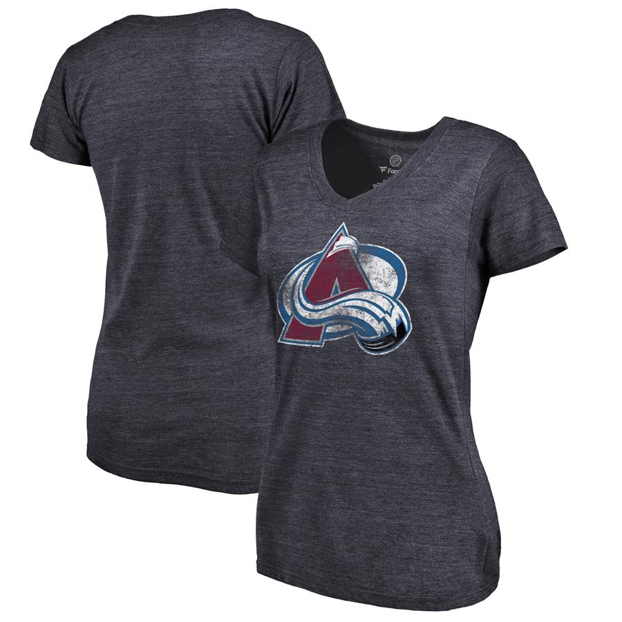 Colorado Avalanche Women's Distressed Team Primary Logo Tri-Blend T-Shirt - Navy