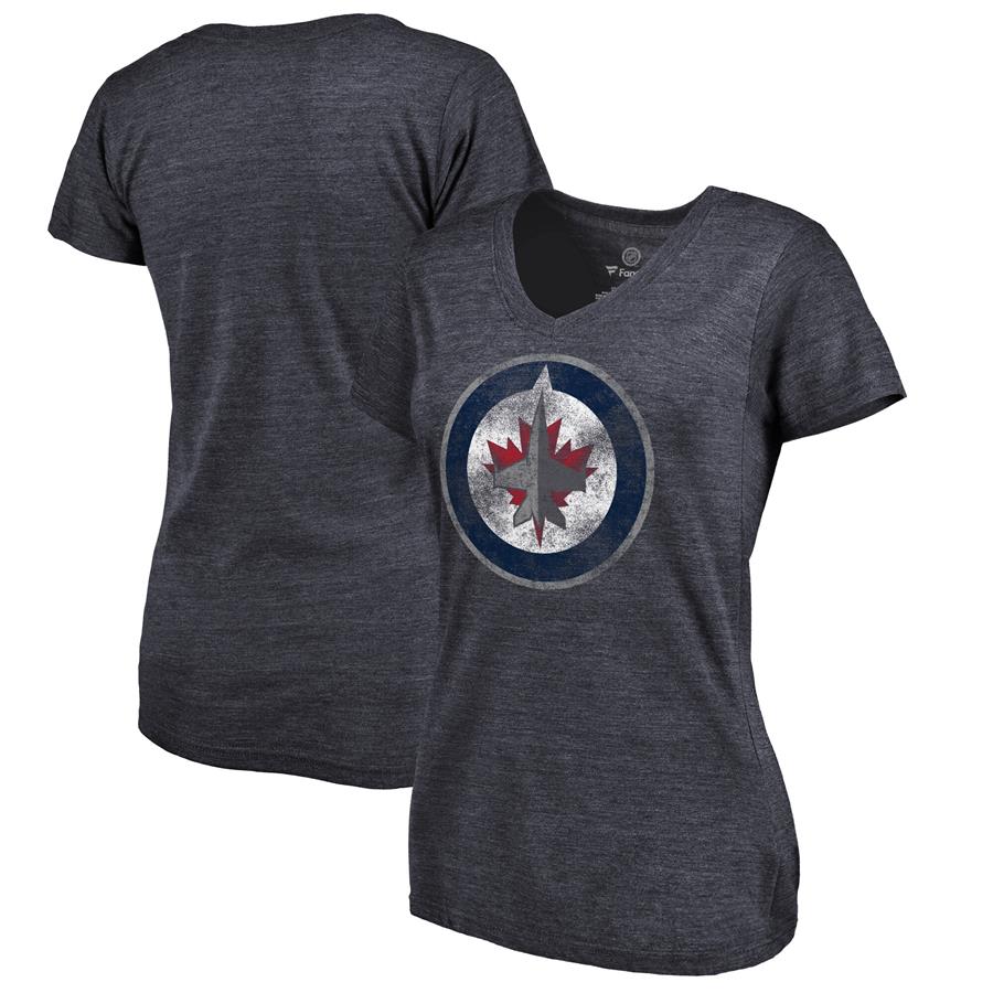 Winnipeg Jets Women's Distressed Team Primary Logo Tri-Blend T-Shirt - Navy