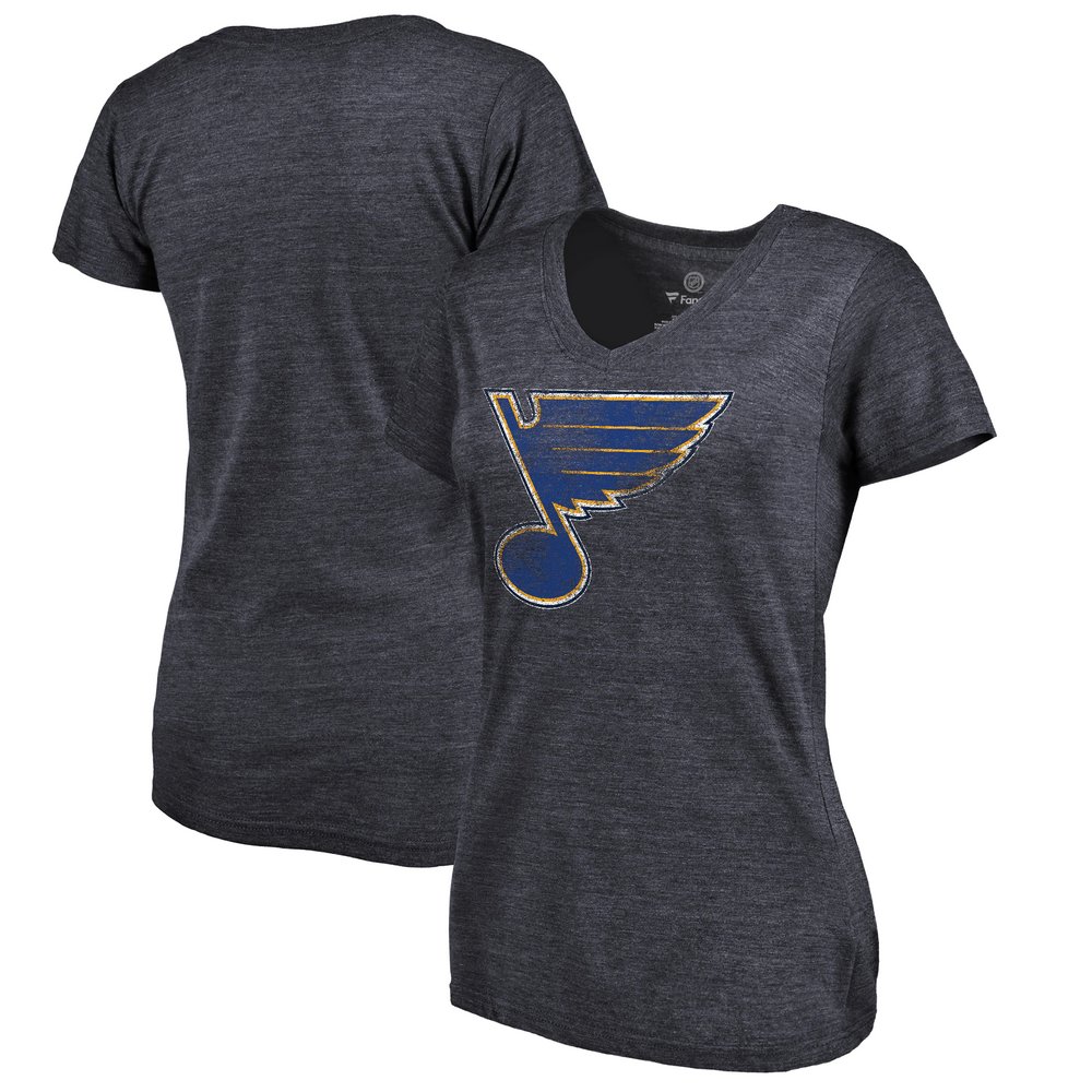 St. Louis Blues Women's Distressed Team Primary Logo V-Neck Tri-Blend T-Shirt - Navy