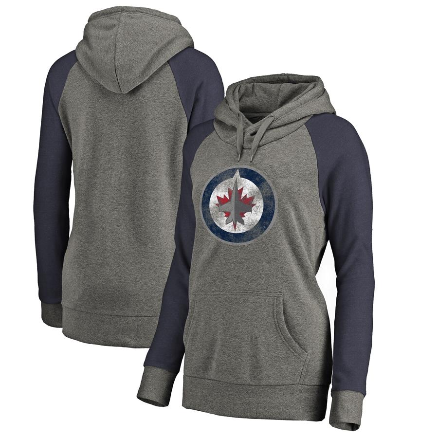 Winnipeg Jets Women's Distressed Team Primary Logo Tri-Blend Pullover Hoodie - Ash
