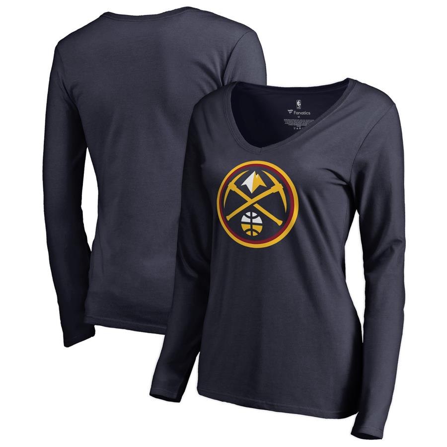 Denver Nuggets Fanatics Branded Women's Primary Logo V-Neck Long Sleeve T-Shirt - Navy