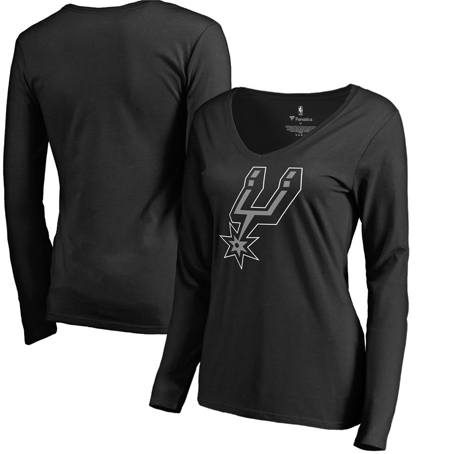 San Antonio Spurs Fanatics Branded Women's Primary Logo V-Neck Long Sleeve T-Shirt - Black