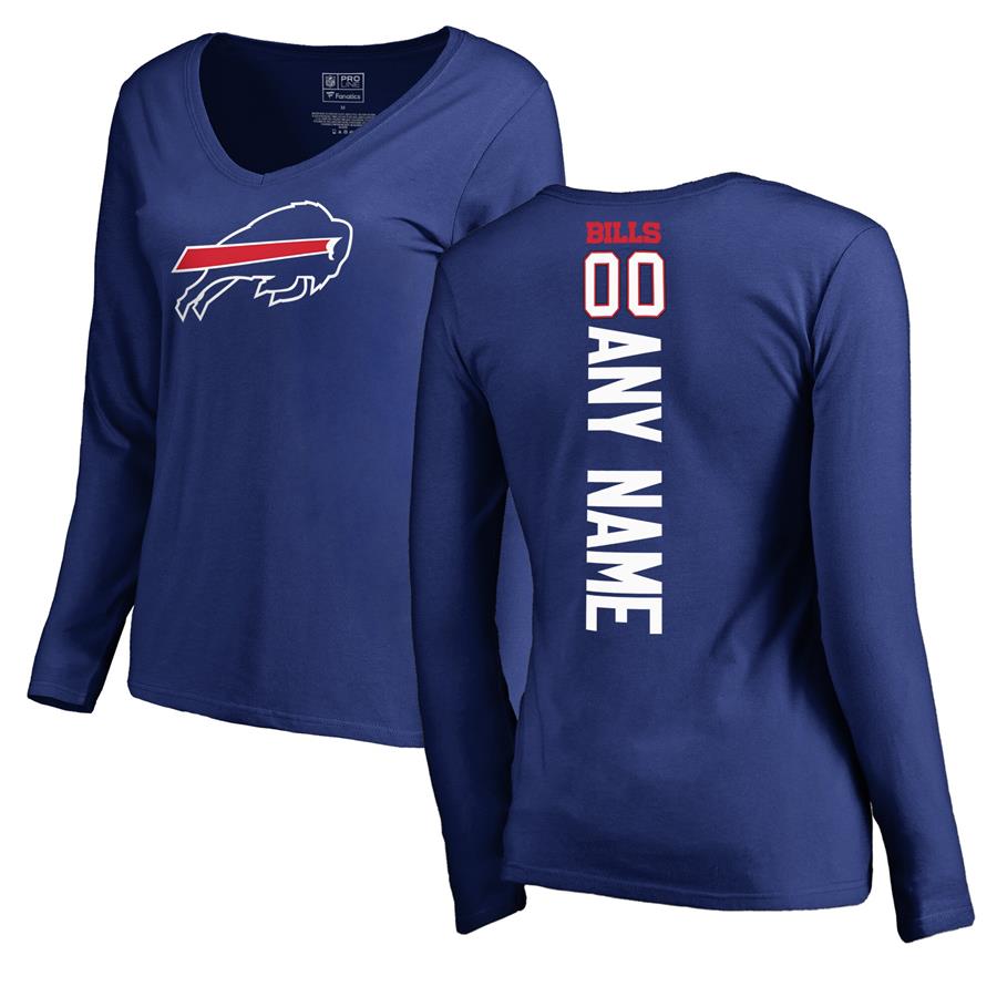 Buffalo Bills NFL Pro Line by Fanatics Branded Women's Personalized Playmaker Long Sleeve V-Neck T-Shirt - Royal