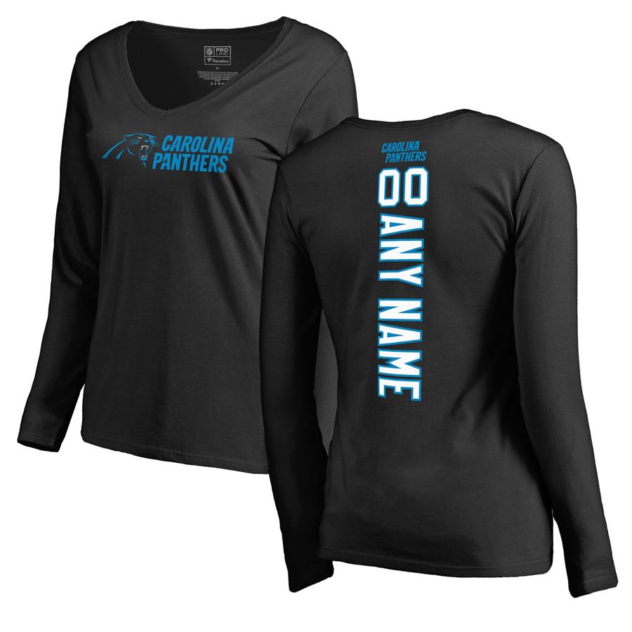 Carolina Panthers NFL Pro Line by Fanatics Branded Women's Personalized Playmaker Long Sleeve V-Neck T-Shirt - Black