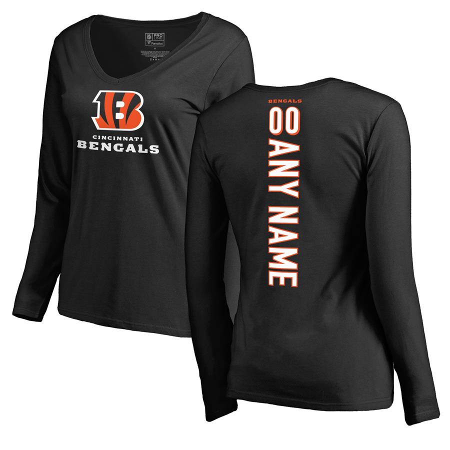 Cincinnati Bengals NFL Pro Line by Fanatics Branded Women's Personalized Playmaker Long Sleeve V-Neck T-Shirt - Black