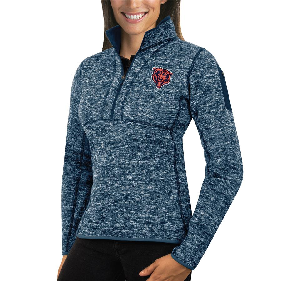 Chicago Bears Antigua Women's Fortune Half-Zip Sweater - Heather Navy