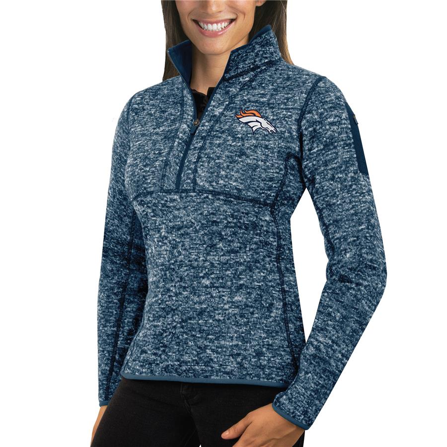 Denver Broncos Antigua Women's Fortune Half-Zip Sweater - Heather Navy