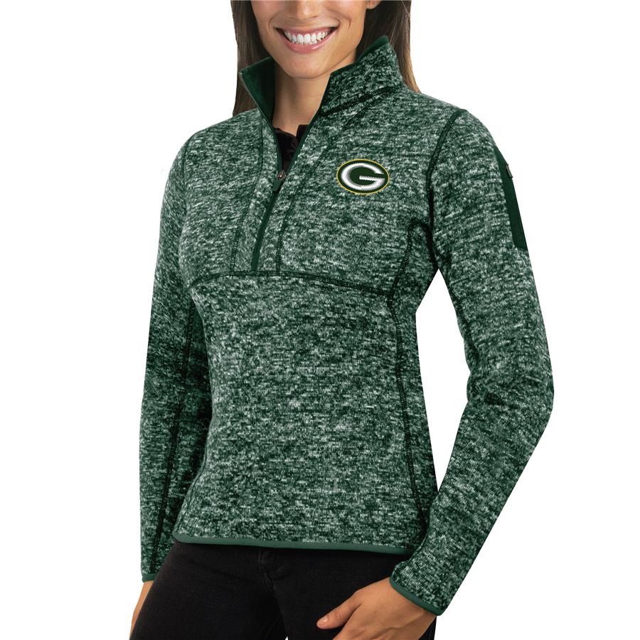 Green Bay Packers Antigua Women's Fortune Half-Zip Sweater - Heather Green