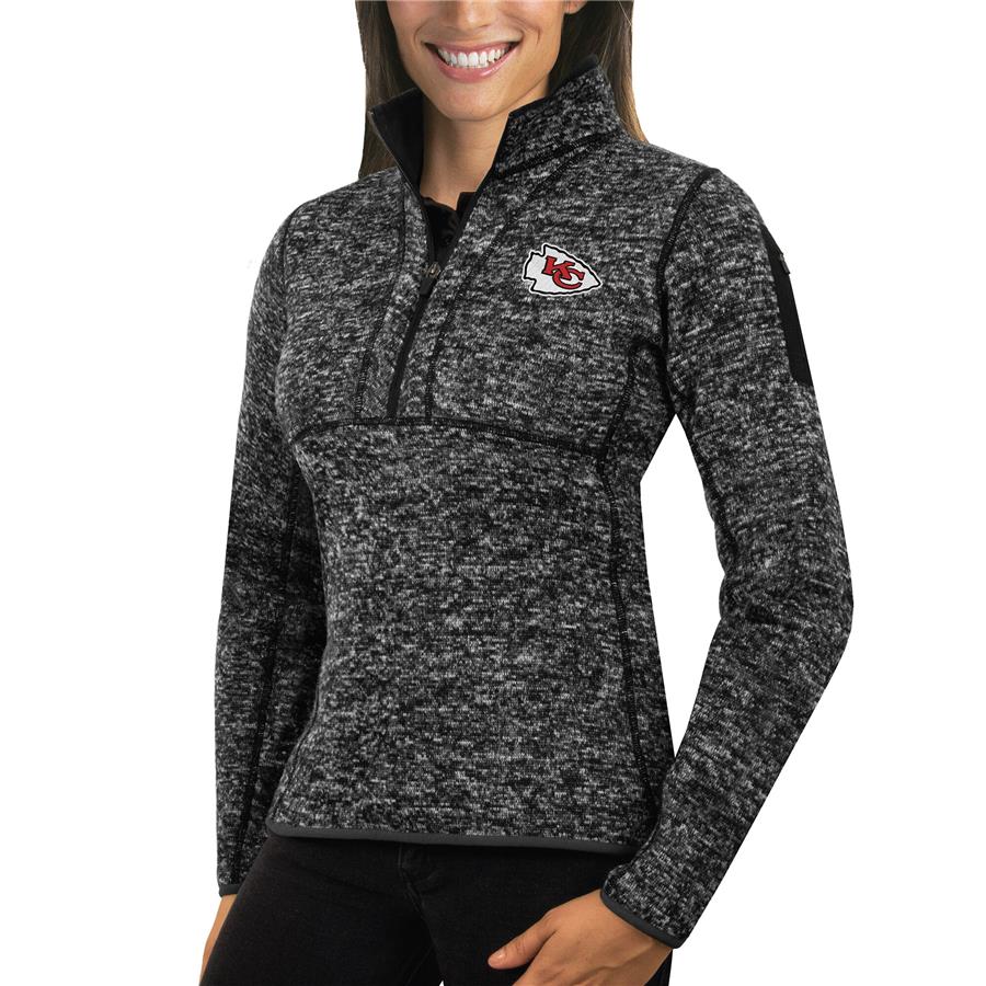 Женский свитер Kansas City Chiefs Antigua Fortune Half-Zip (чёрный меланж)