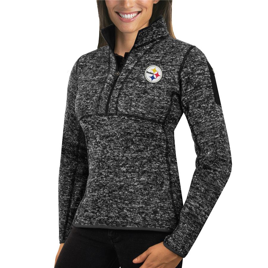 Pittsburgh Steelers Antigua Women's Fortune Half-Zip Sweater - Heather Black