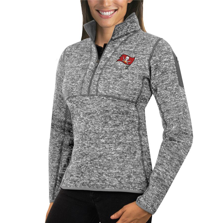 Tampa Bay Buccaneers Antigua Women's Fortune Half-Zip Sweater - Heather Gray