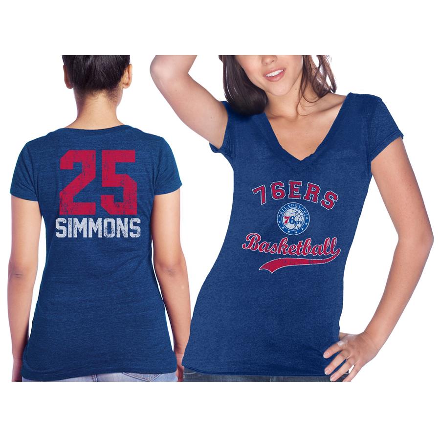 Ben Simmons Philadelphia 76ers Majestic Threads Women's Name & Number Tri-Blend V-Neck T-Shirt - Royal