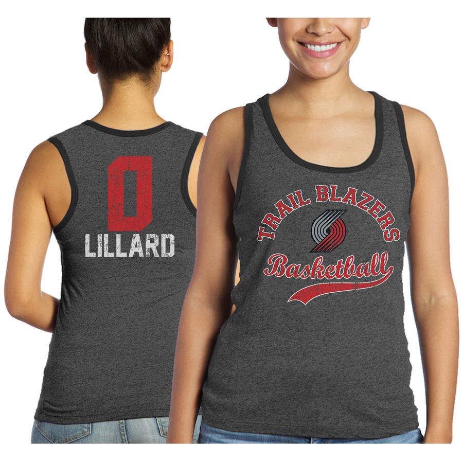 Damian Lillard Portland Trail Blazers Majestic Threads Women's Name and Number Tri-Blend Tank Top - Black